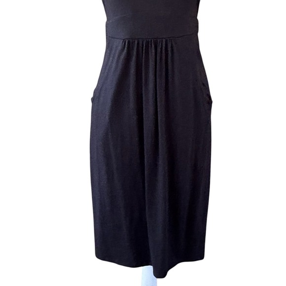 Boden Black Sleeveless Pleated Waist Neckline Jersey Dress Pockets Womens 4L - Picture 3 of 7